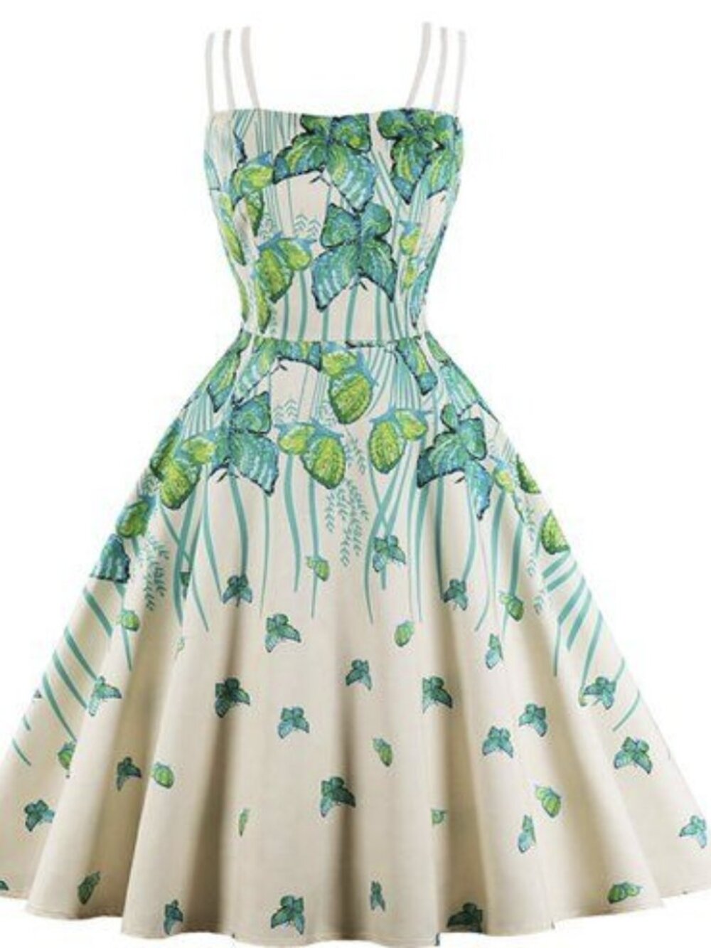 Ivory Butterfly Floral Fit-and-Flare Dress sz Med